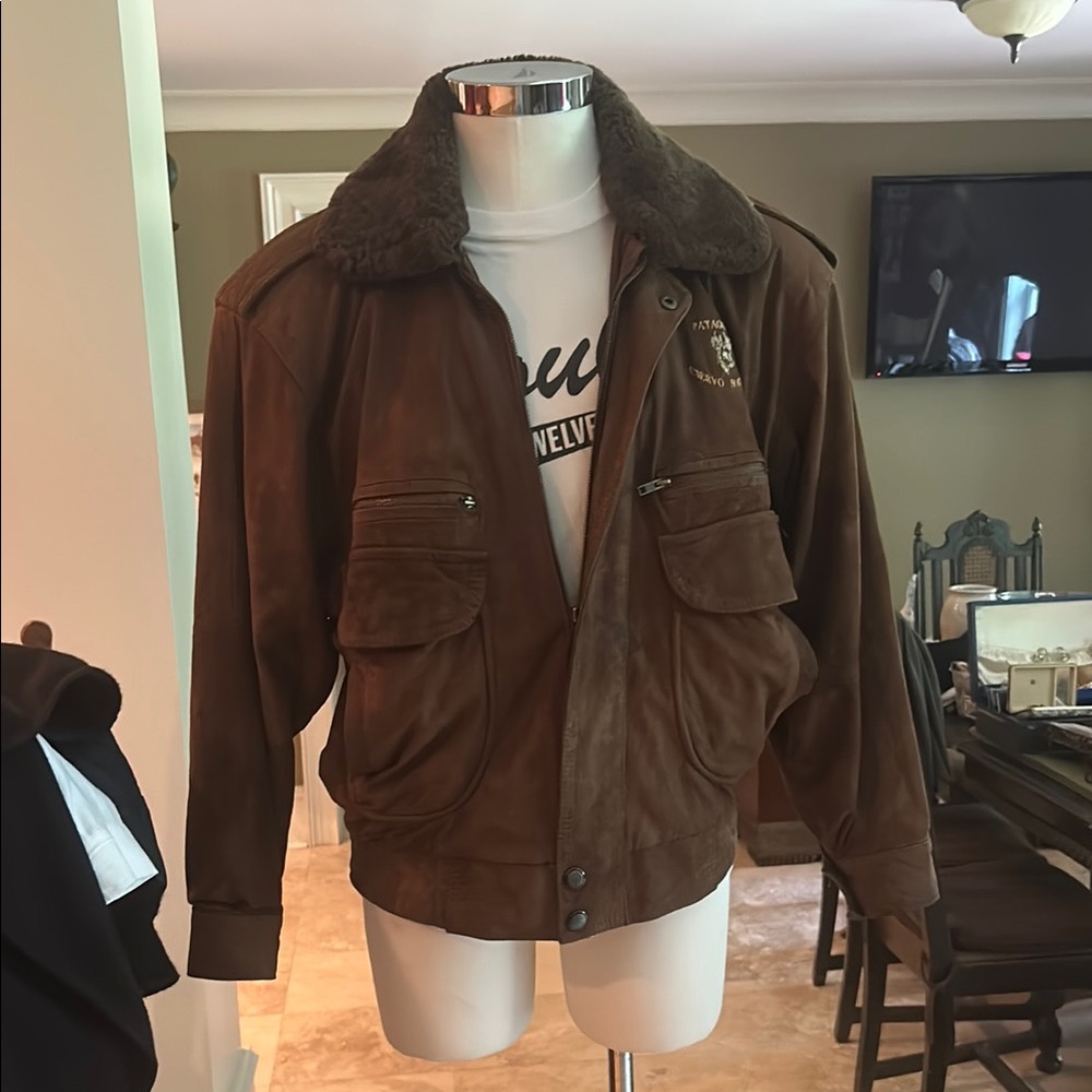 Vintage Nativo Az L/XL Brown Suede Jacket with Sherpa Collar EVC